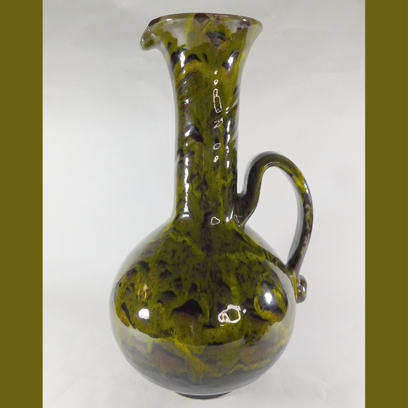 Vintage 15 Inch Tall Swirl Glaze Dipped Pot Belly Hand Thrown - Picture 13 of 15